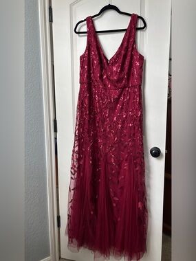 Sleeveless Burgundy Embroidered Evening Dress